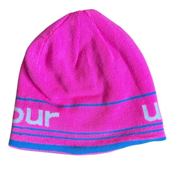 Under Armour Reversible Knit Beanie Hat Running Cap Pink Blue White Logo O/S - Picture 4 of 6